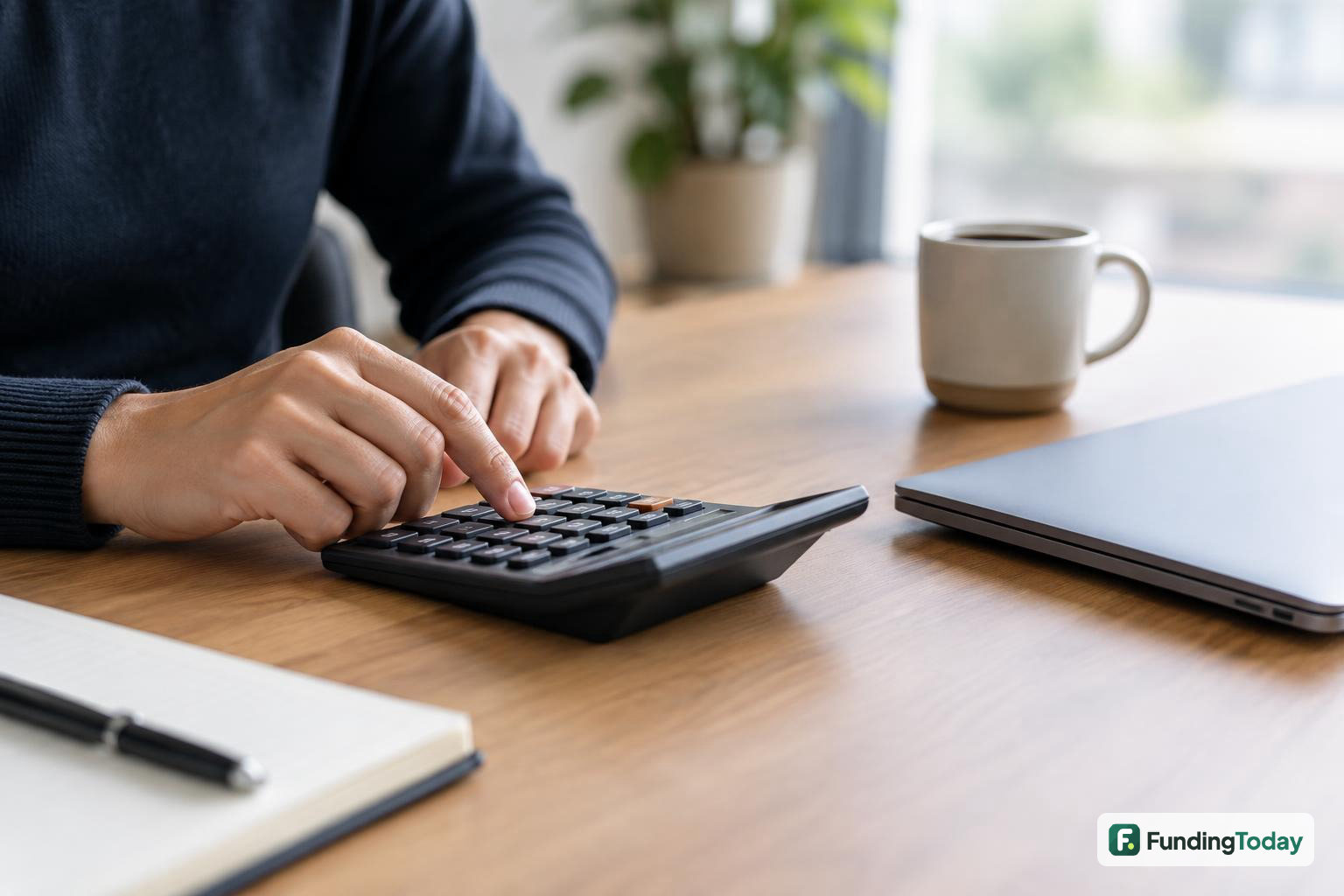 Owner working out how to convert a factor rate to an APR with a desktop calculator