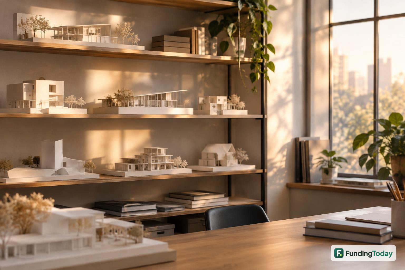 Physical models in a small studio, the kind of finished work shown on an architecture portfolio website