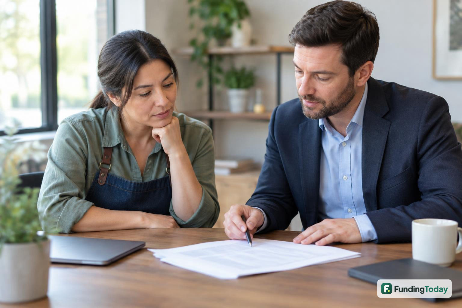 Owner reviewing an agreement with an advisor to check the merchant cash advance personal guarantee terms