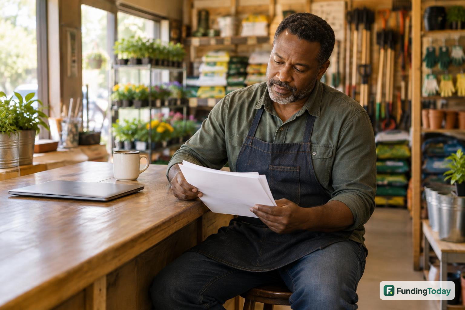 Small business owner reviewing paperwork while weighing an mca vs term loan for working capital